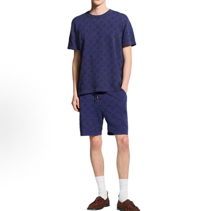 lv louis vuitton allover monogram jacquard knit short sleeve t-shirt